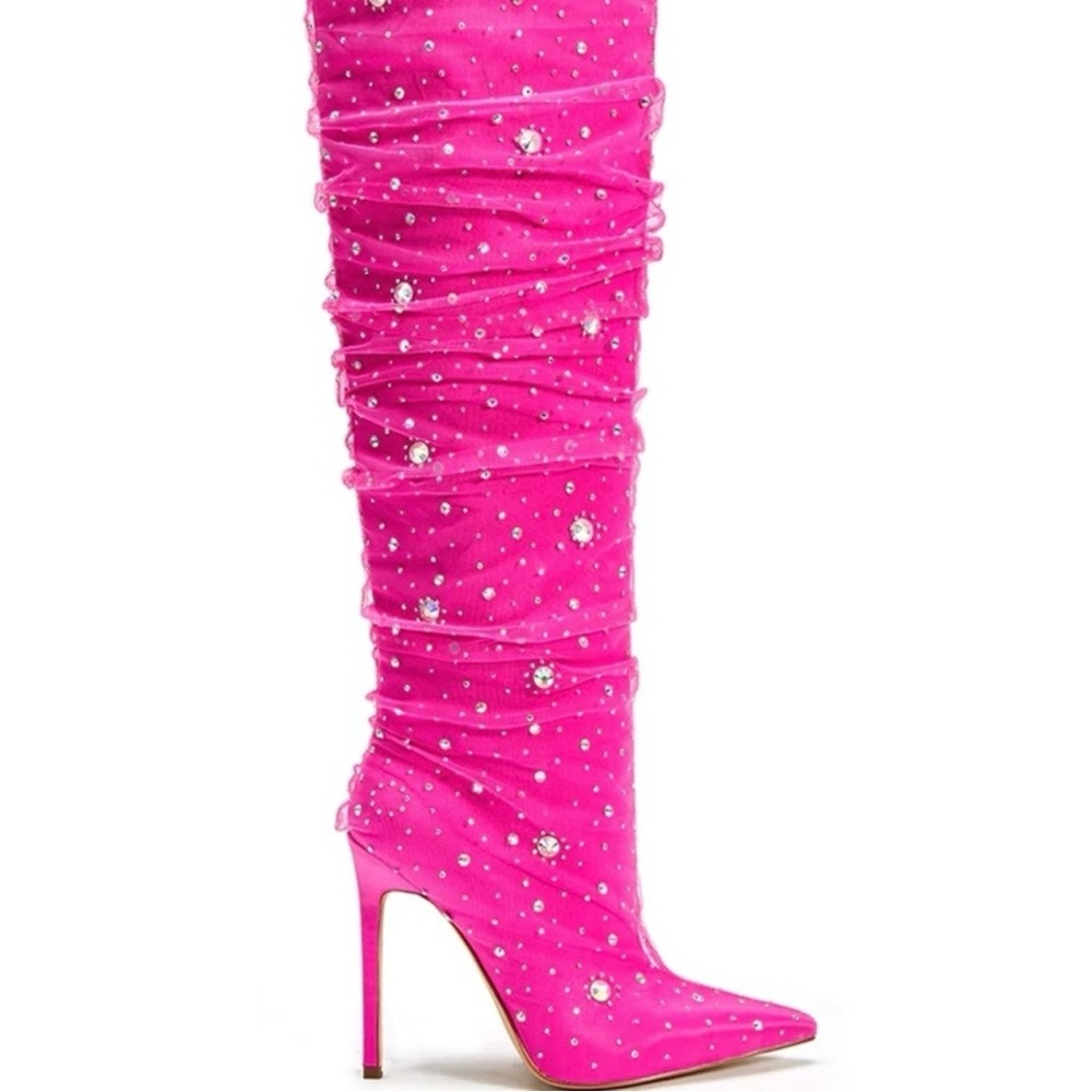 Vibrant Pink Embellished Over the Knee Boots